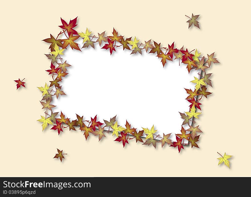 Illustration of blank card bordered by fall leaves. Illustration of blank card bordered by fall leaves