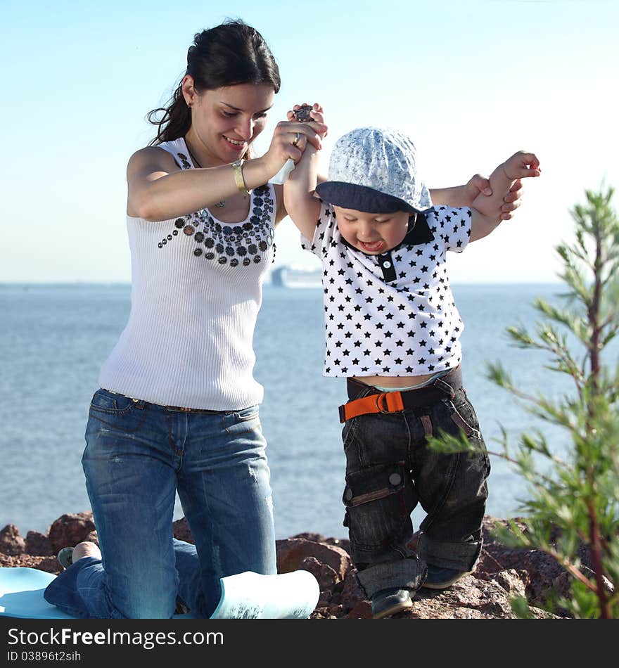 Picnic of happy family near sea. Picnic of happy family near sea