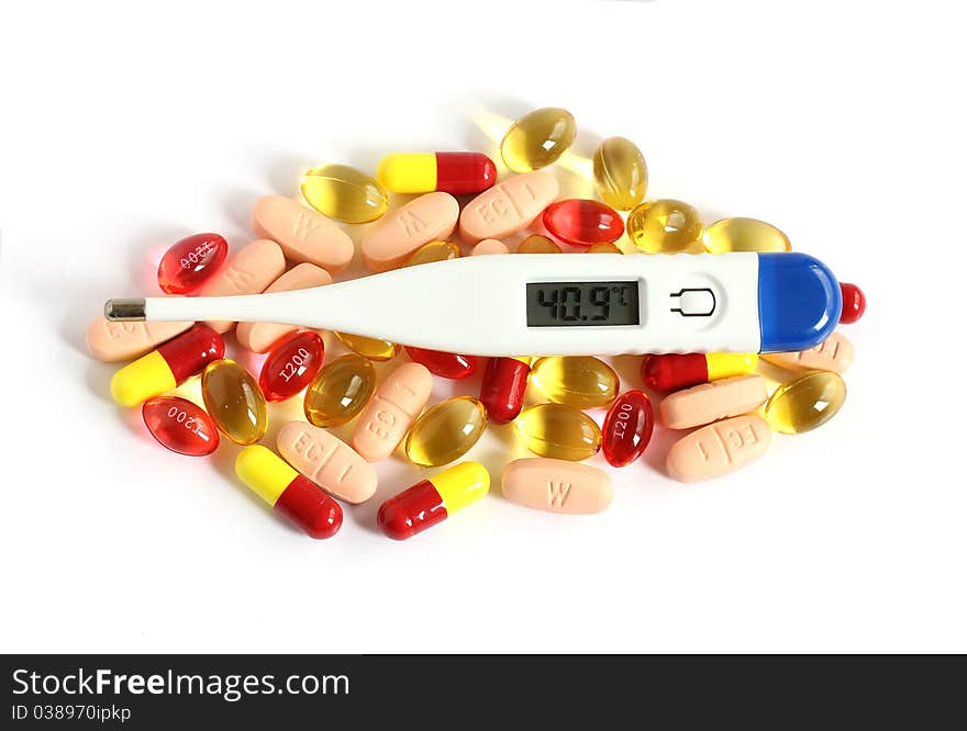 Digital Thermometer On Pills And Tablets