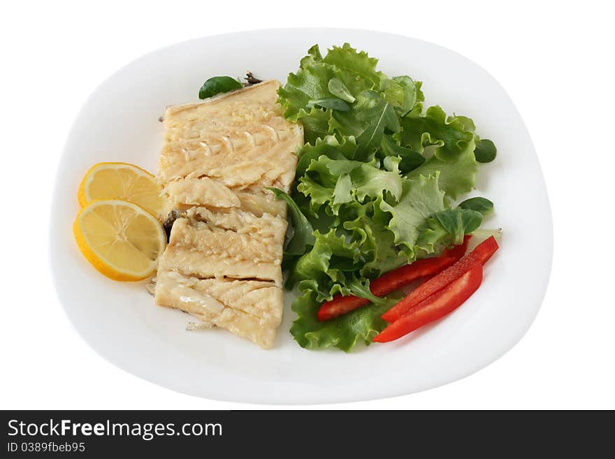 Boiled codfish with salad