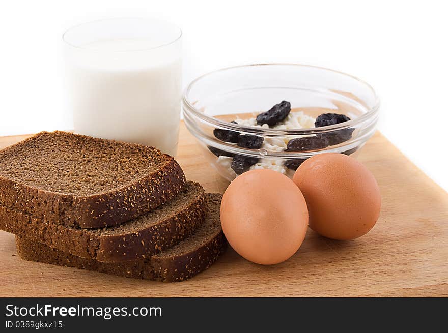 Milk, eggs, bread and cottage cheese