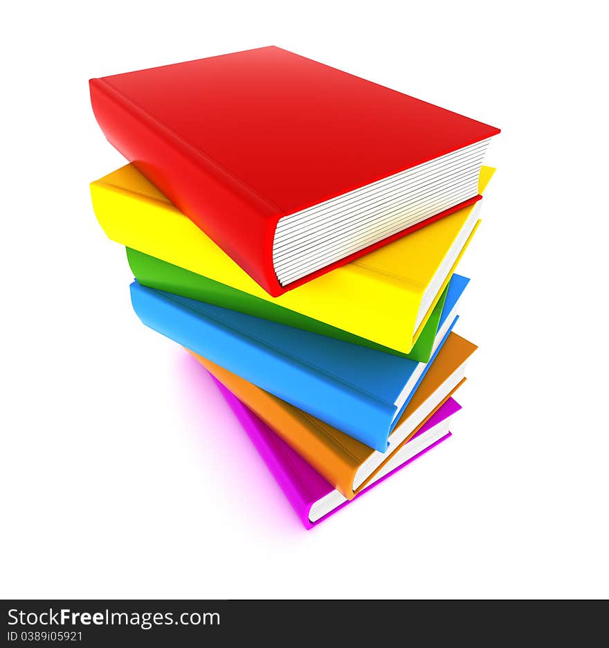 Books multicolor in pile top view isolated on white