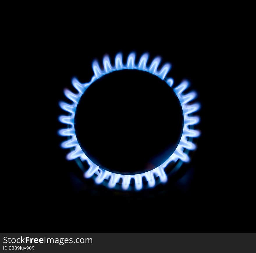 Blue gas stove in the dark