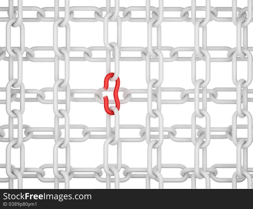 Broken chain. 3d illustration on white background