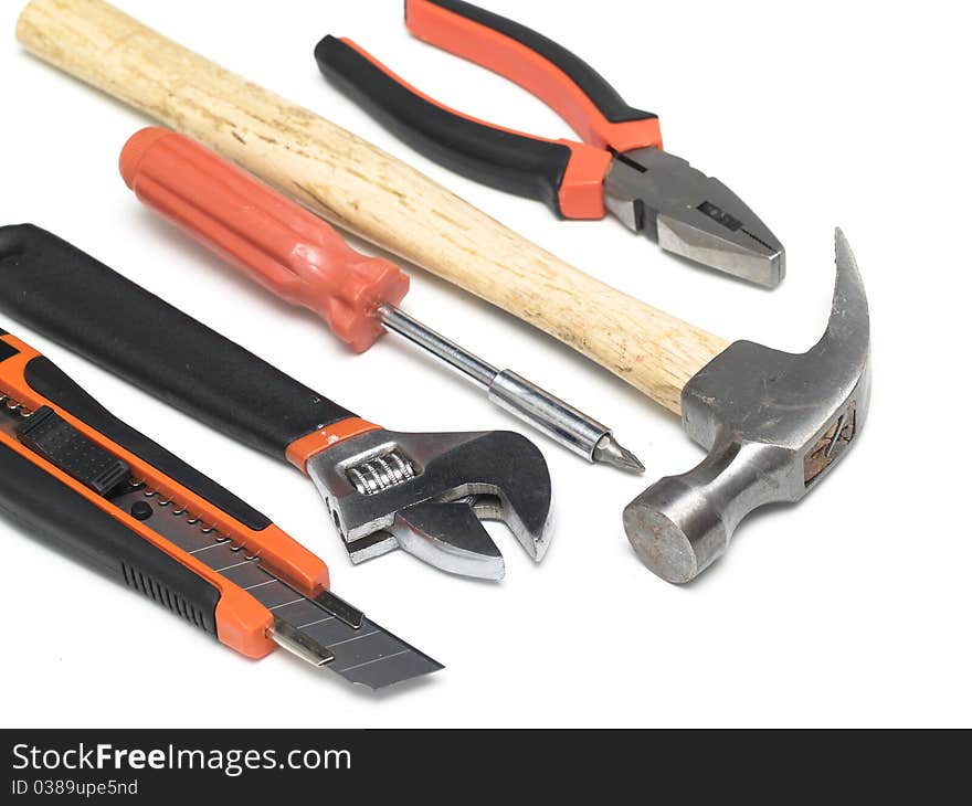 Set of handtools on white background