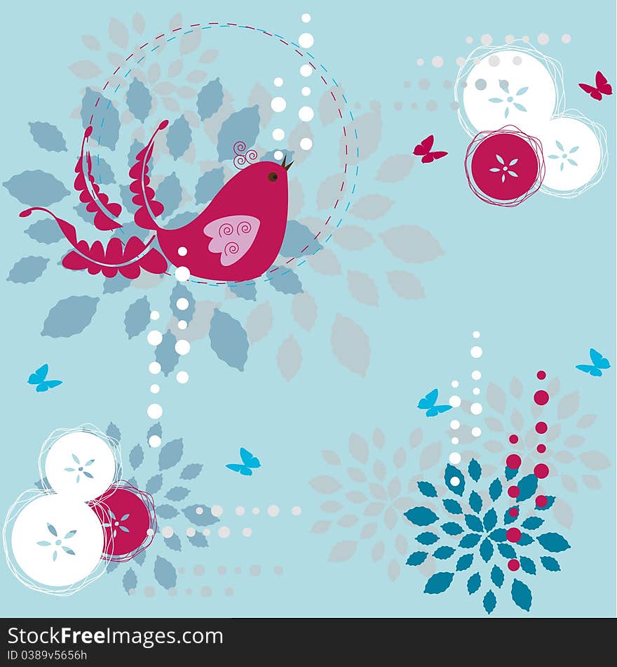 Spring bird - bright and colorful vector background. Spring bird - bright and colorful vector background