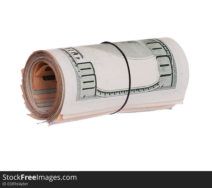 Roll of banknotes isolated on a white background