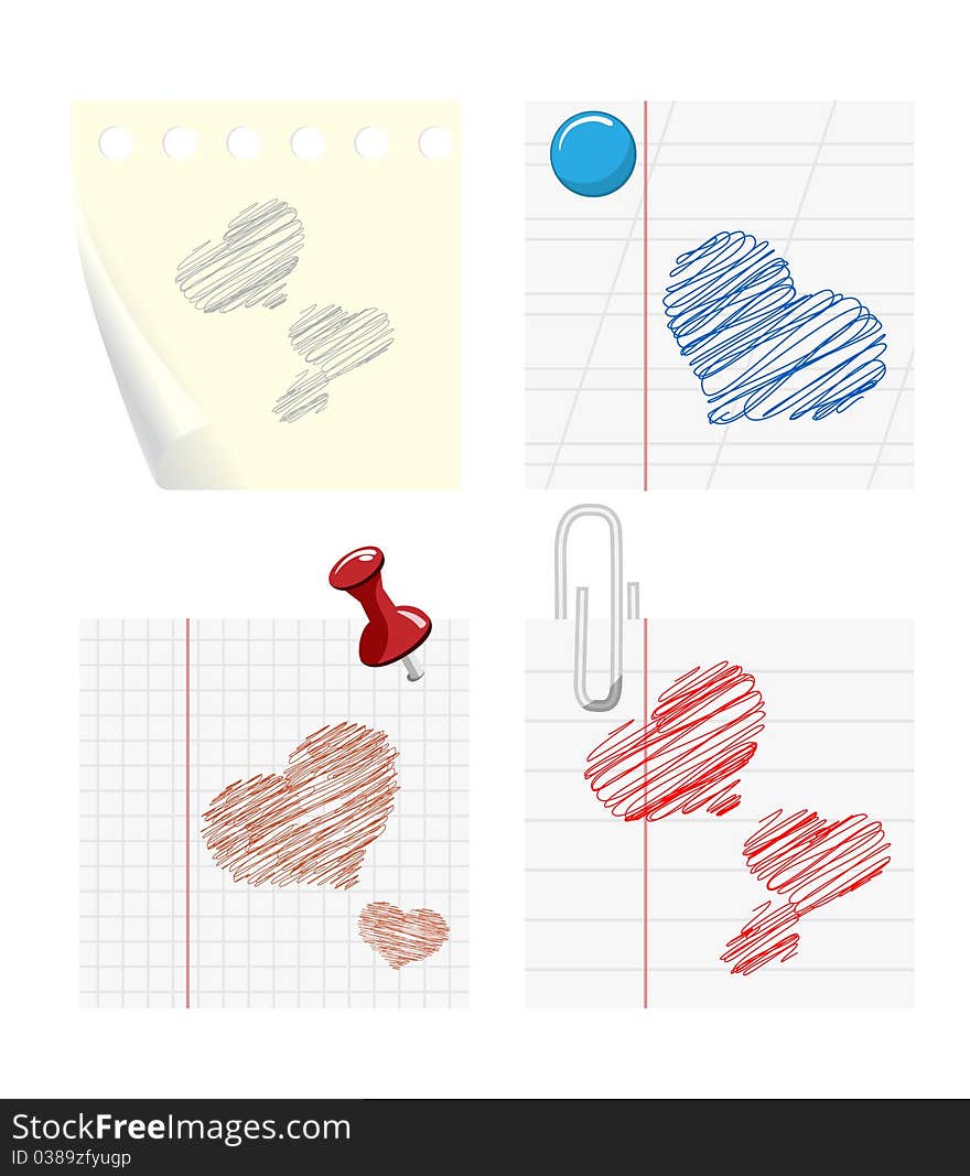 Set of samples of paper with drawings of hearts. Set of samples of paper with drawings of hearts