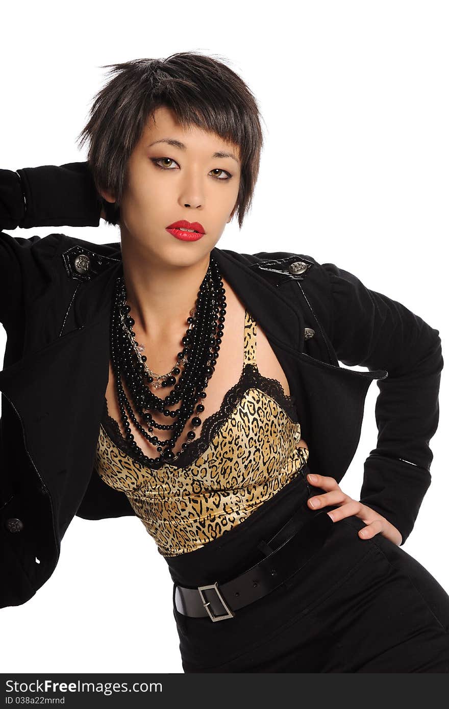 Young Asian woman posing isolated on a white background