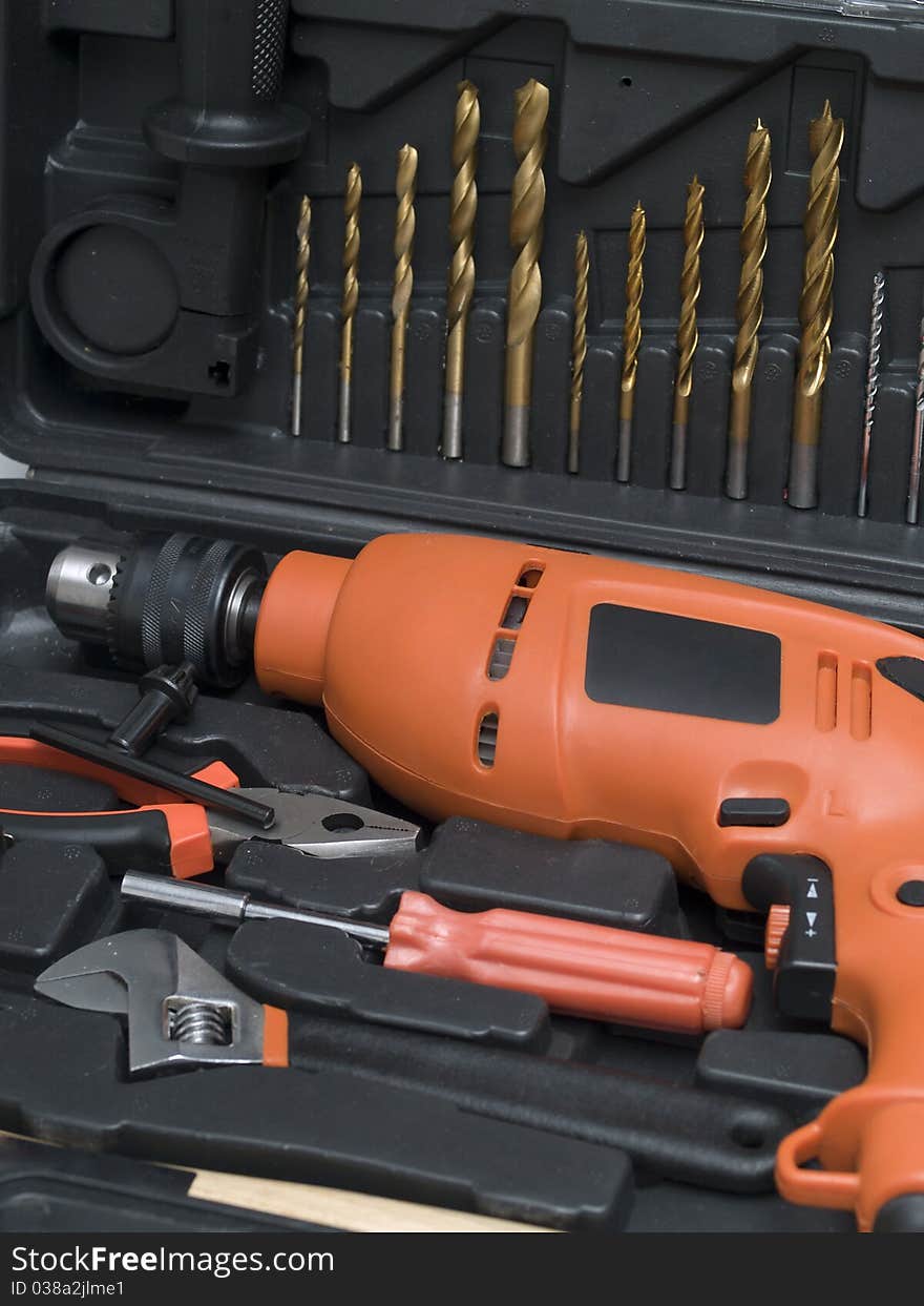 A set of tools in a special box close-up