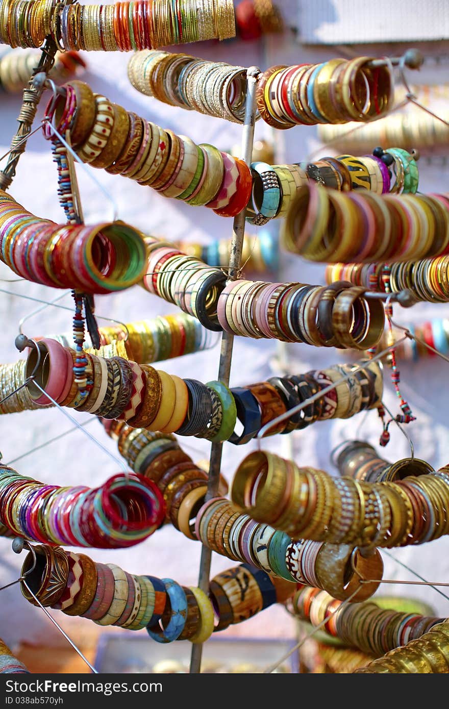 Bangles colorful ornaments on the market in India. Bangles colorful ornaments on the market in India