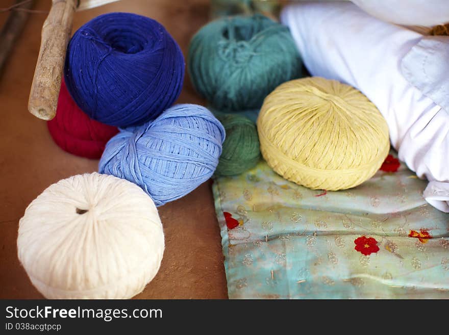 Wool balls of different colors for weaving