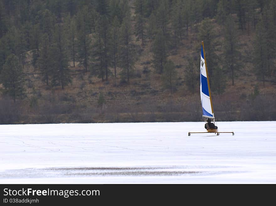 Ice yacht racing on a frozen lake. Ice yacht racing on a frozen lake