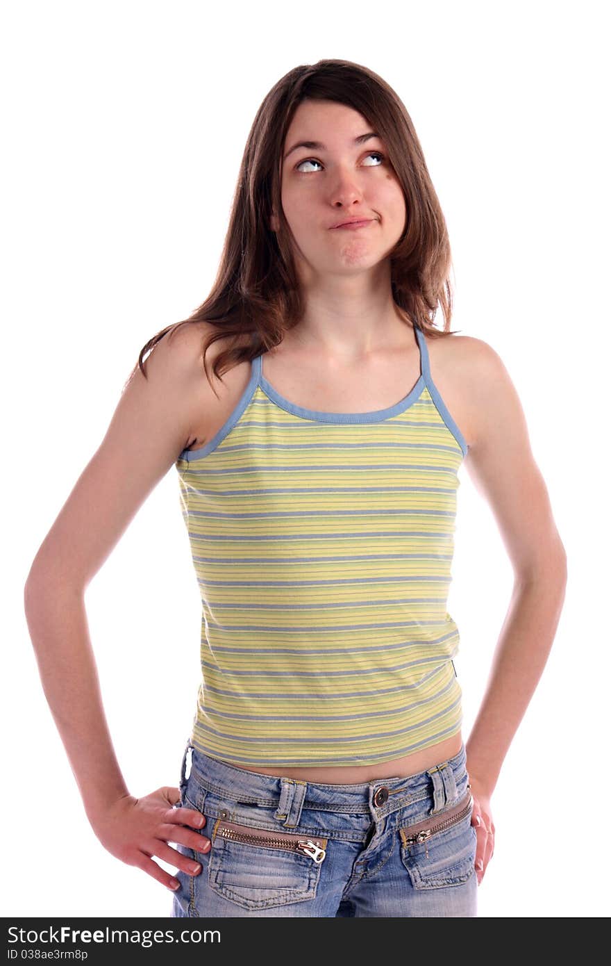 Girl In Green Stripy Top Chosing.