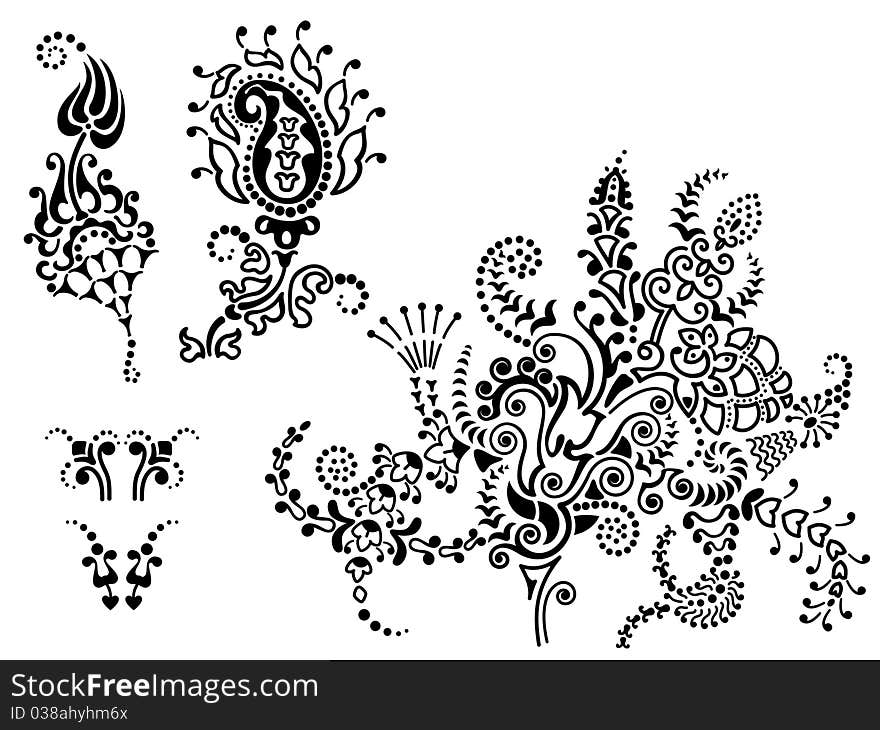 Set of floral elements, vector illustration