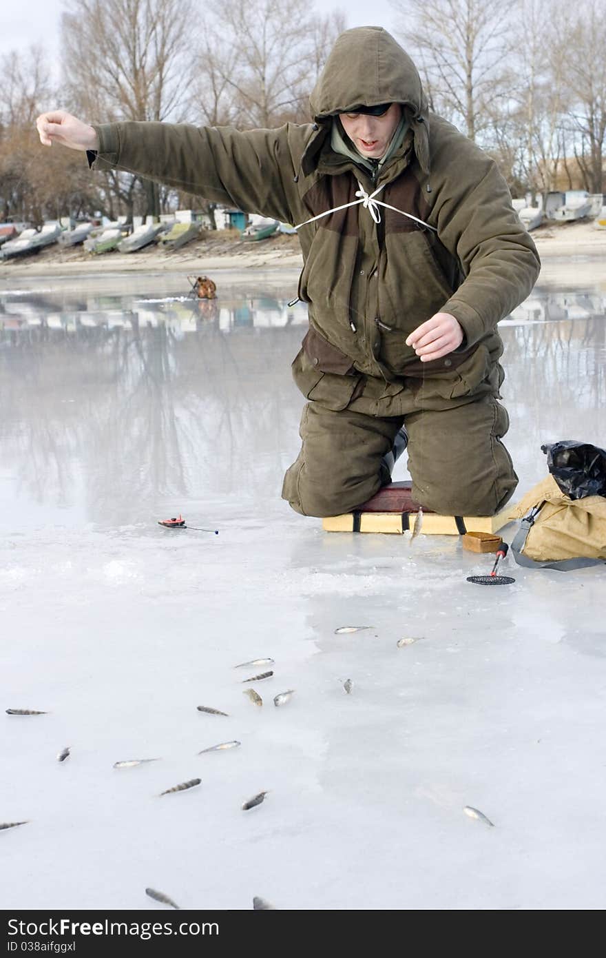 Fisherman. ice fishing competition