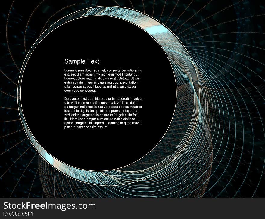 Dynamic Interplay of golden and blue circular forms rendered on black background. Dynamic Interplay of golden and blue circular forms rendered on black background