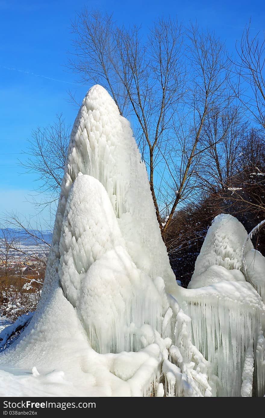 Ice formation on frozen geyser