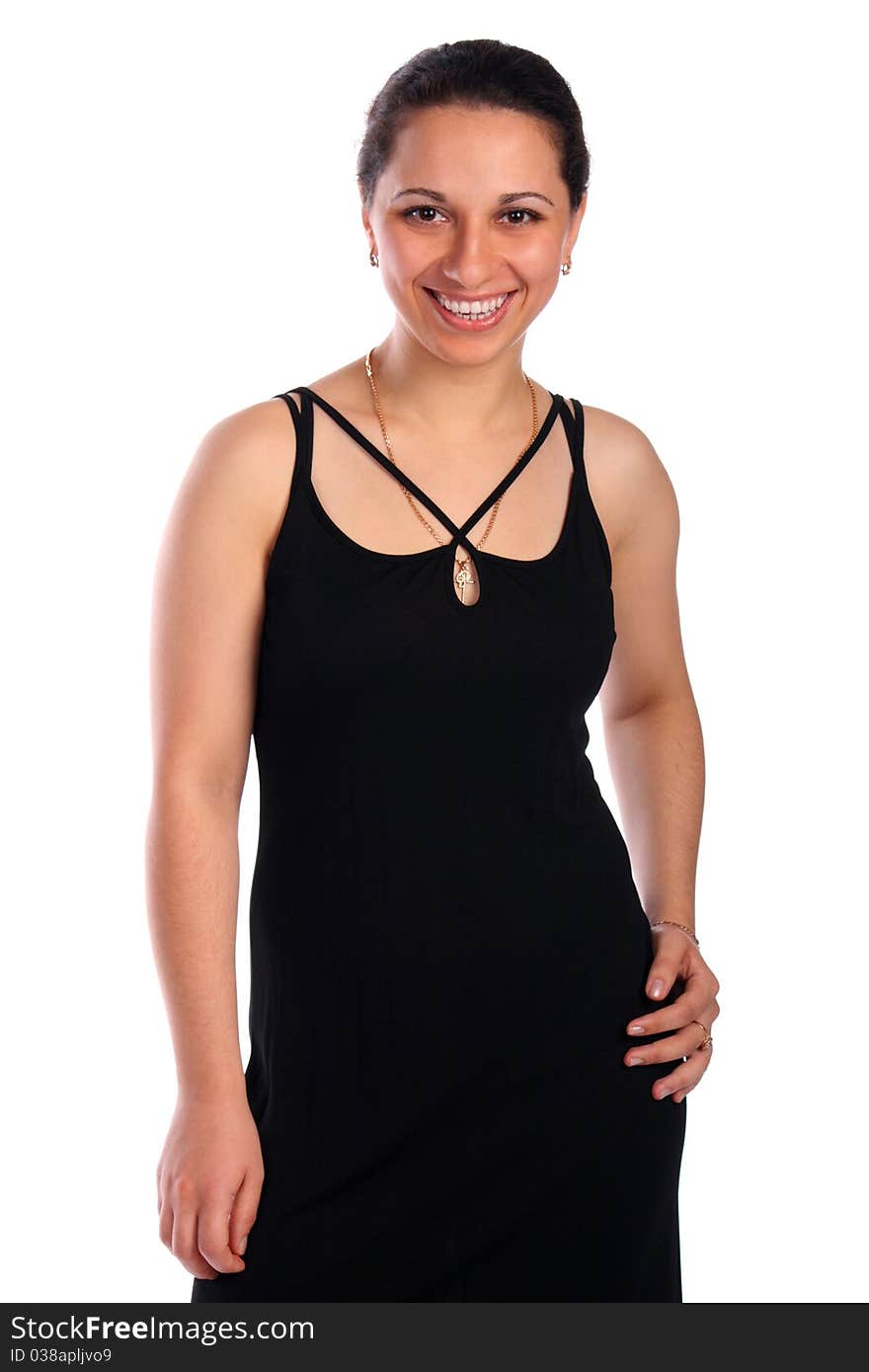 Girl in black dress smiling