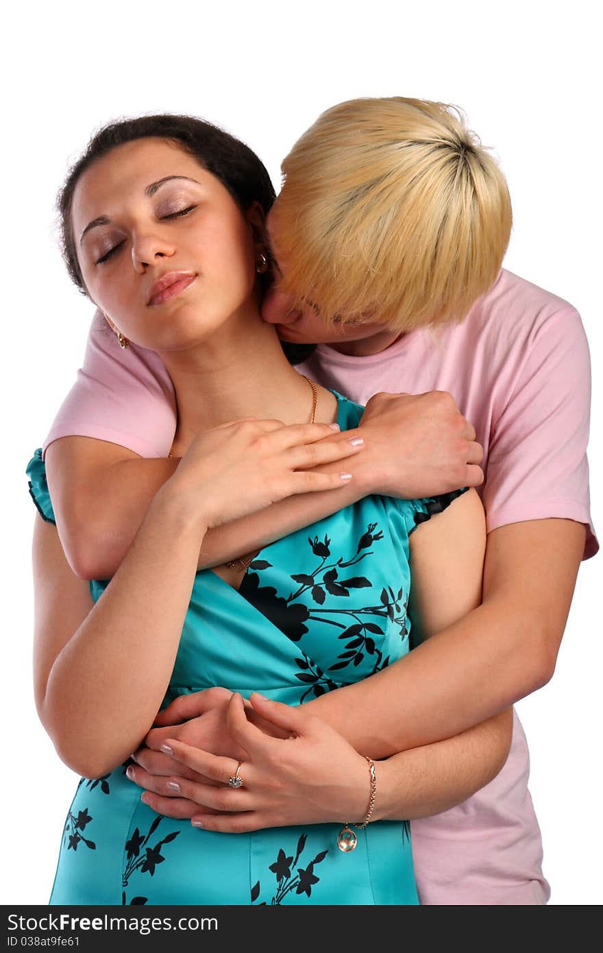 Young Man Embrace Girl From Behind