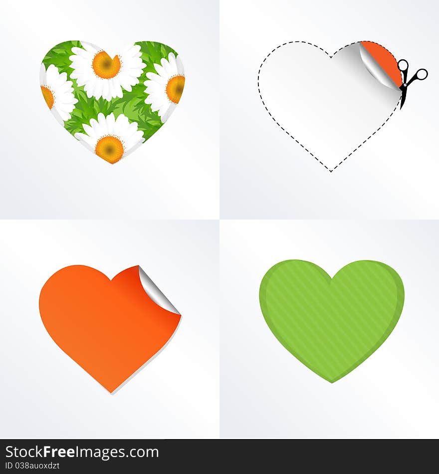 4 Hearts In Different Kinds, Vector Illustration