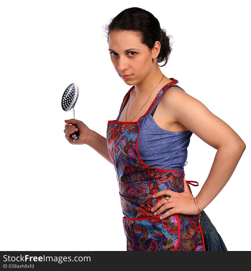 Young housewife with ladle.