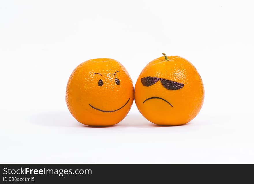 Two orange smiley face on a white background