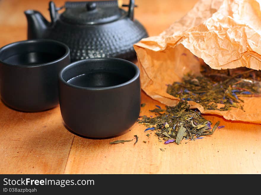 Asian Tea Set On Table,Closeup.