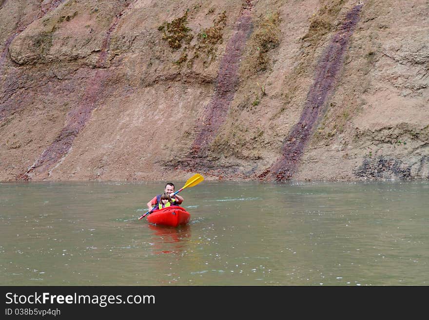 Daughter and father canoeing in the Niobrara National River. Daughter and father canoeing in the Niobrara National River