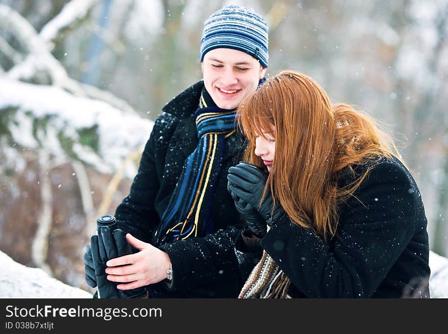 Couple in love in forest