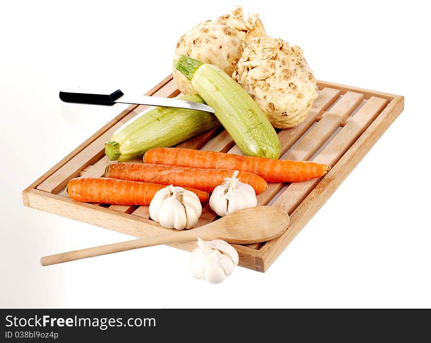 Vegetable on a  wooden plate