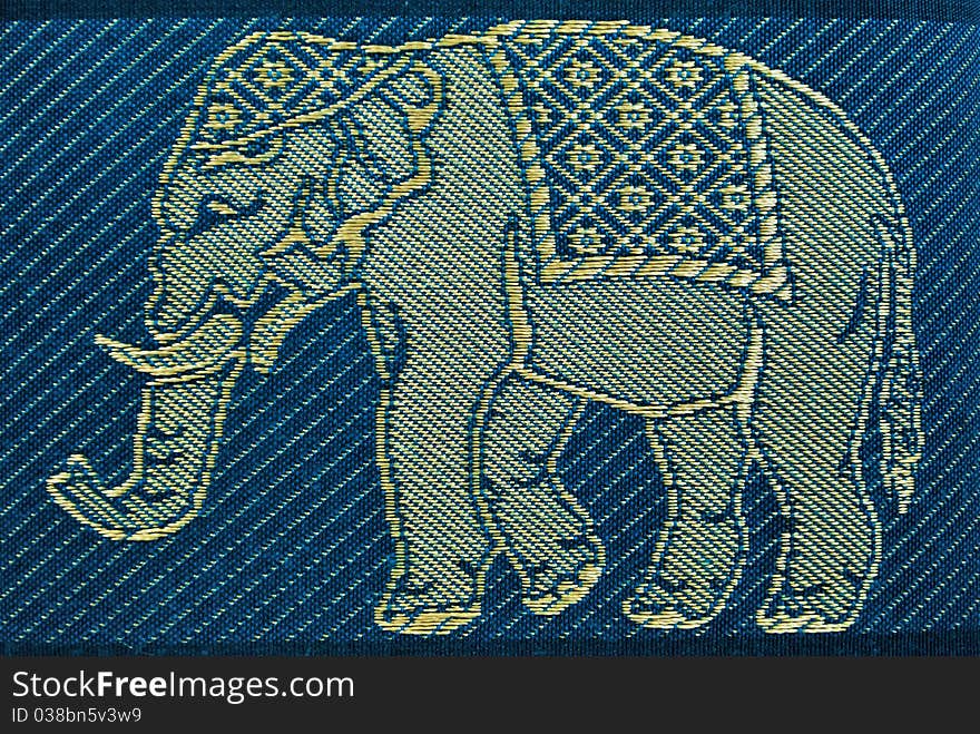 PATTERN THAI SILK  BIG BLUE ELEPHANT