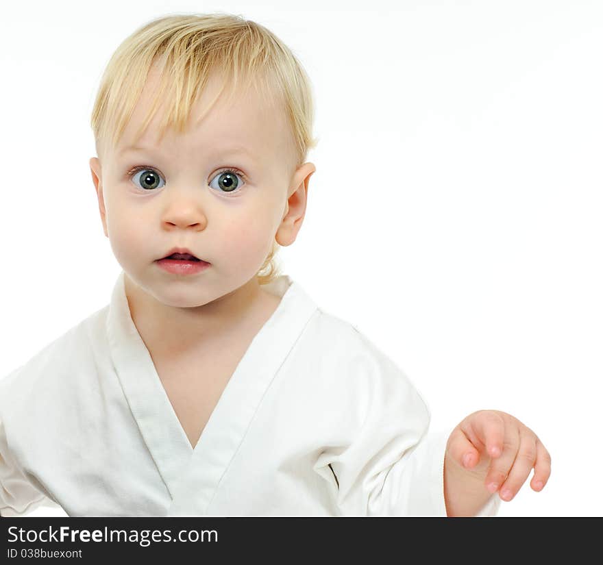 Little boy in kimono on white background. Little boy in kimono on white background