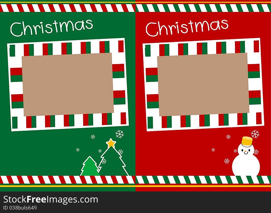 Christmas frame decorate with christmas tree and snowman