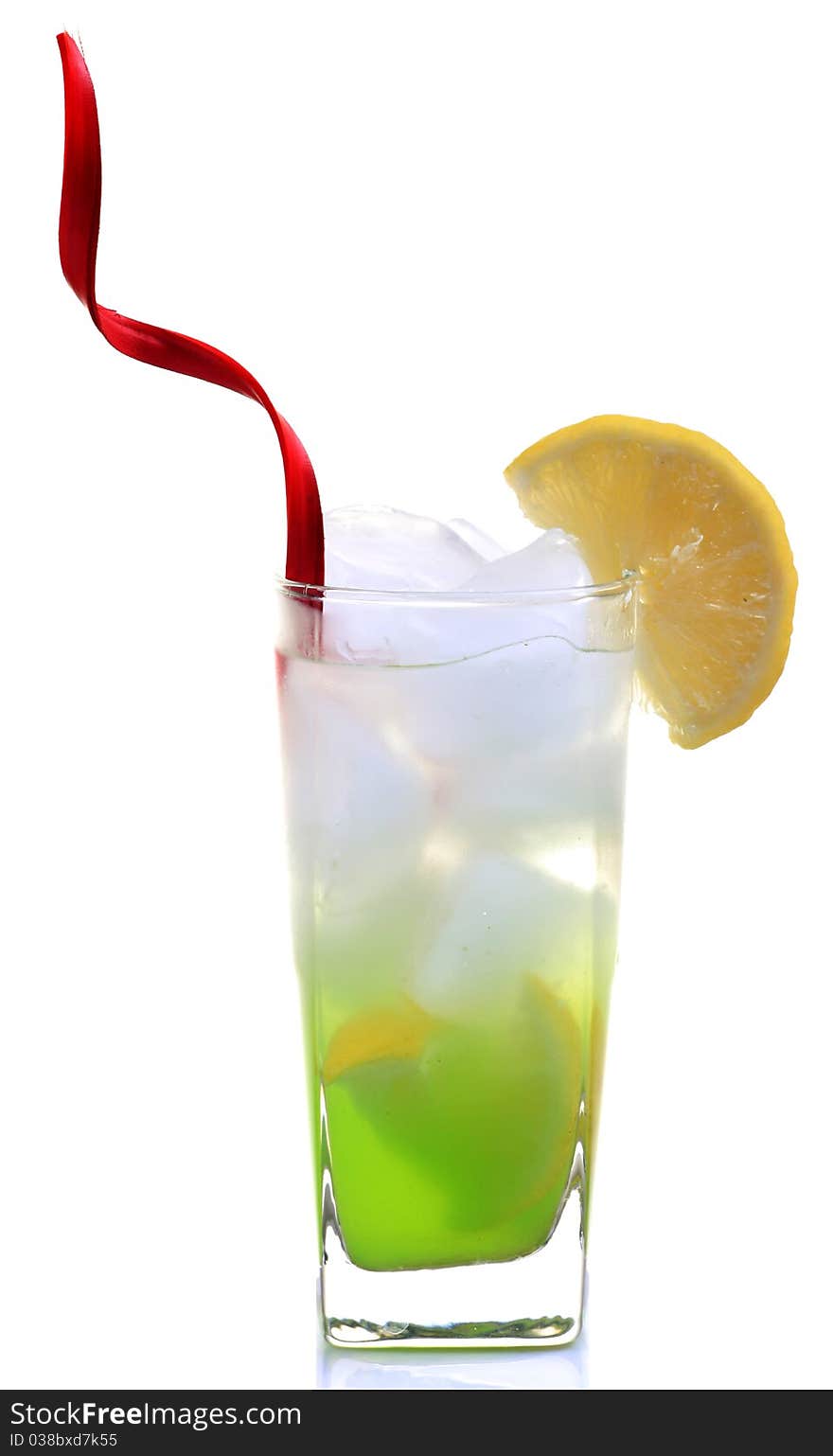 Chilled lemon slush drink isolated on white background.