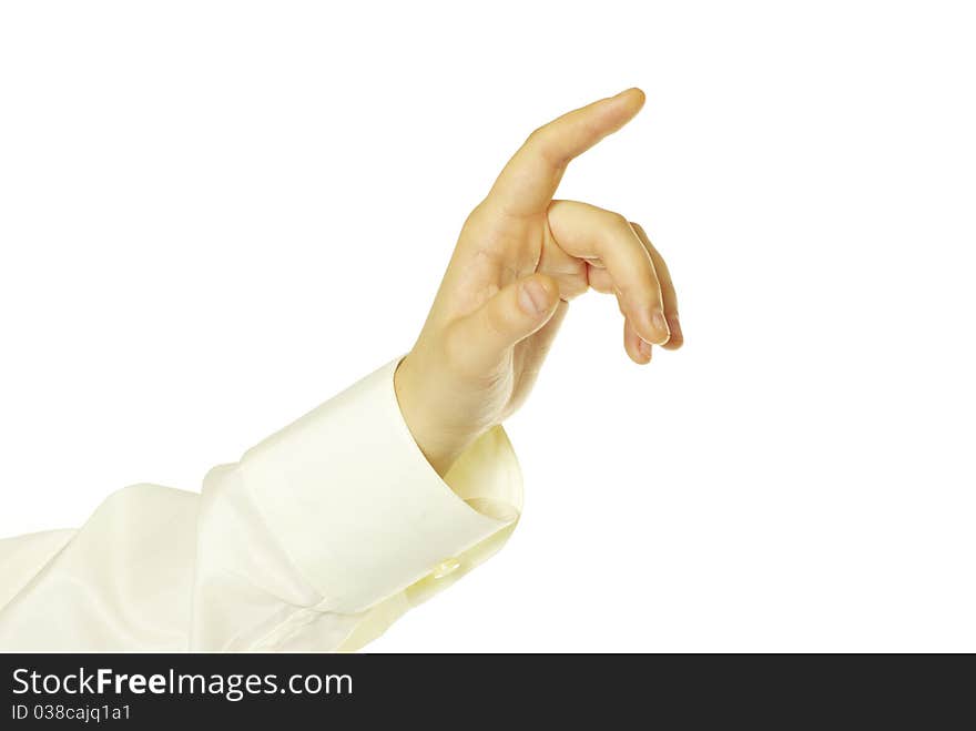 Hand touching screen isolated on a white