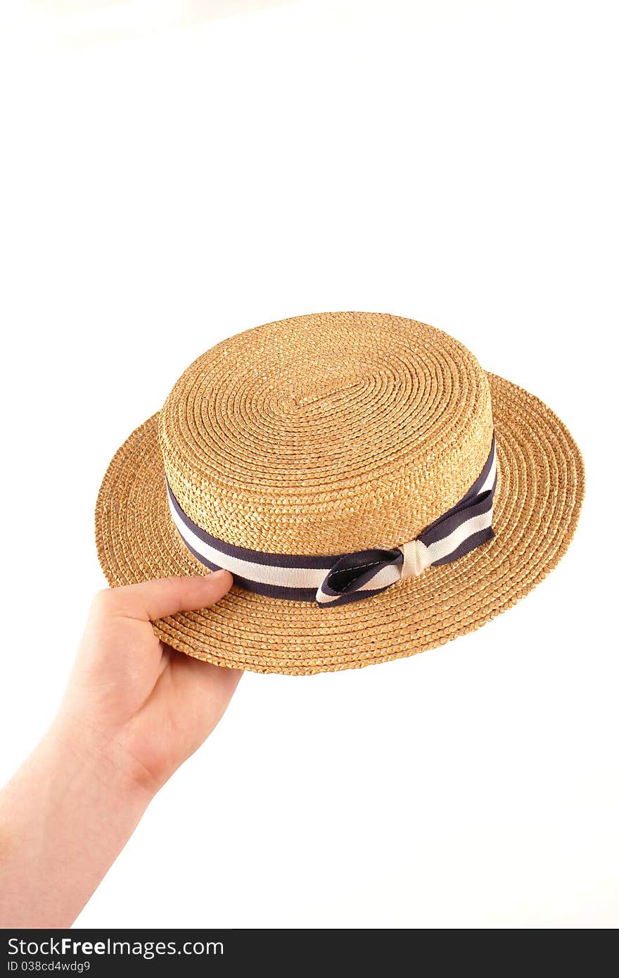 Hat and hand on a white background.