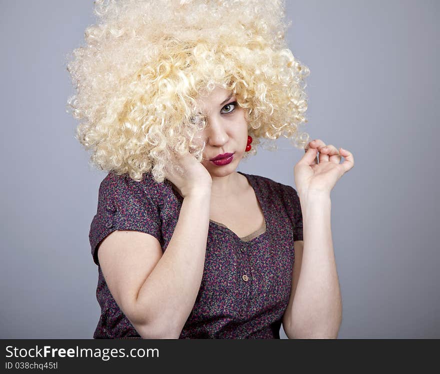 Funny girl in wig.