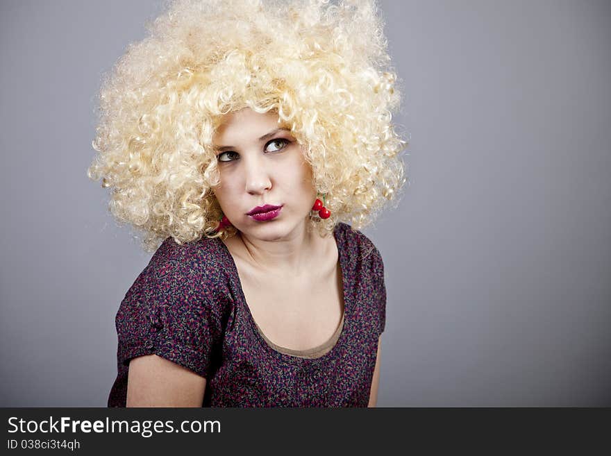 Funny girl in wig.