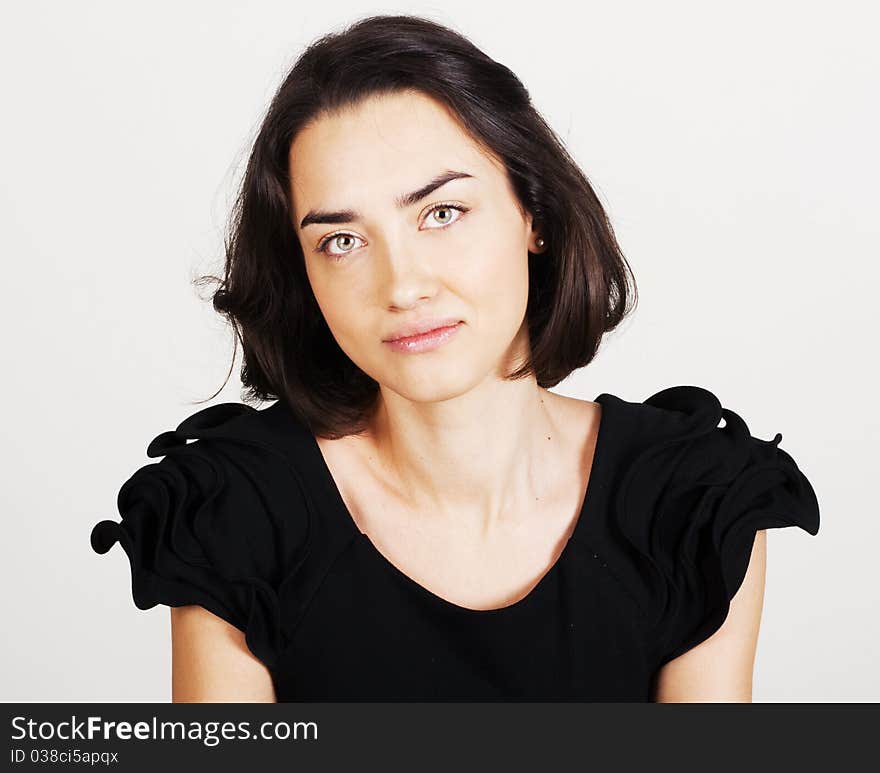 Portrait of beauty young woman in black dress