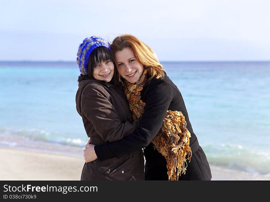 Two Girls At Beach.