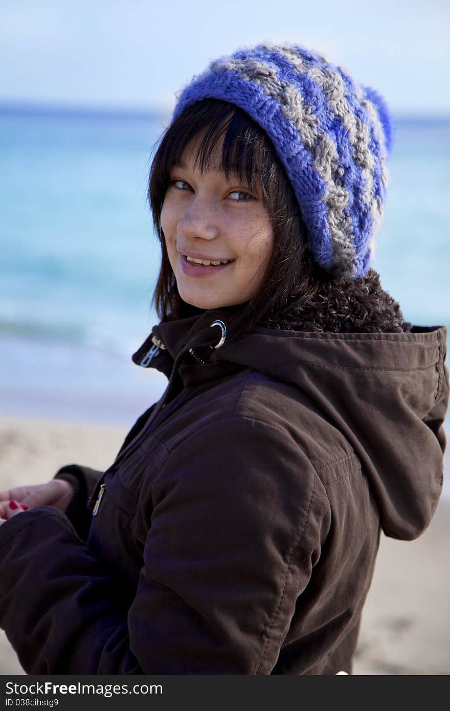 Funny girl at the beach.