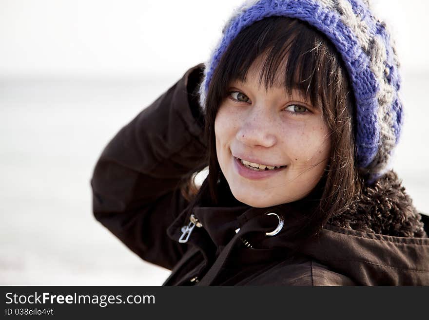 Funny girl at the beach.