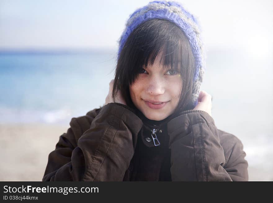 Funny girl at the beach.