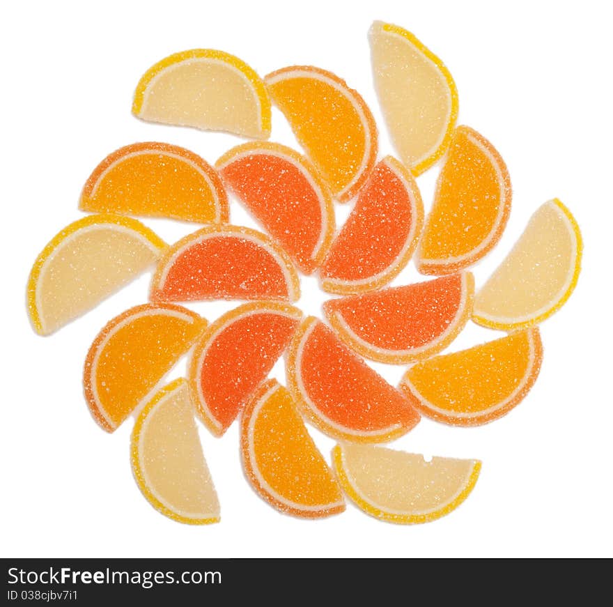 Colored marmalade stacked pattern on a white background