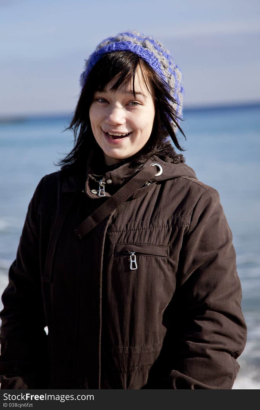 Funny girl at the beach.