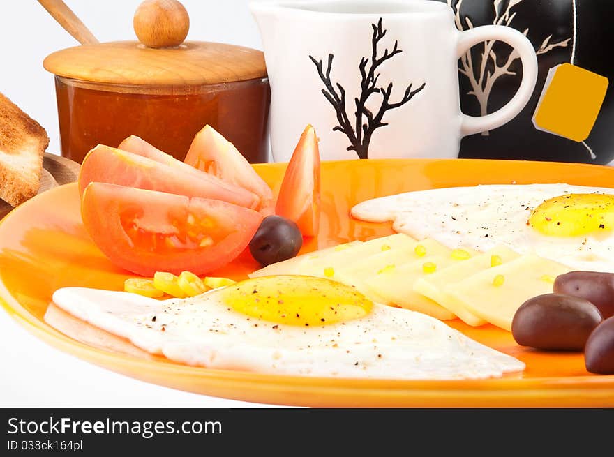 Closeup with delicious breakfast isolated on white background