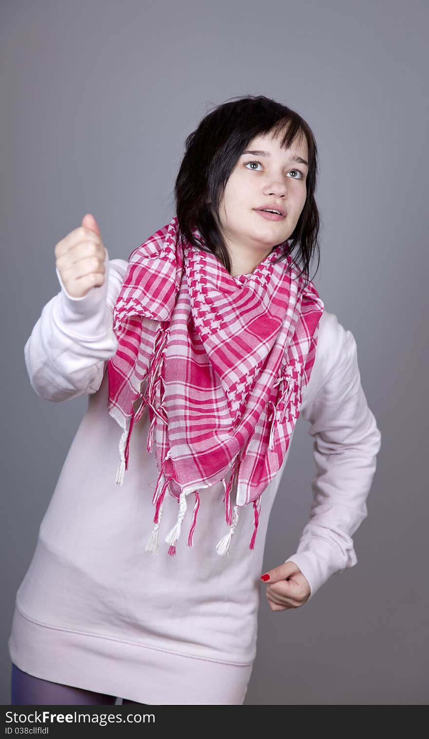 Funny girl in red scarf