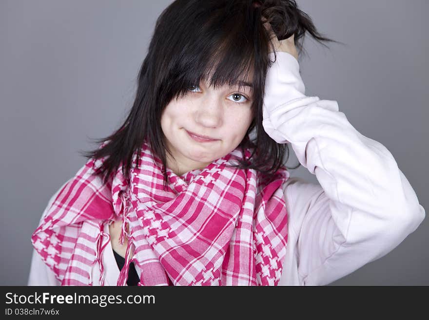 Funny girl in red scarf