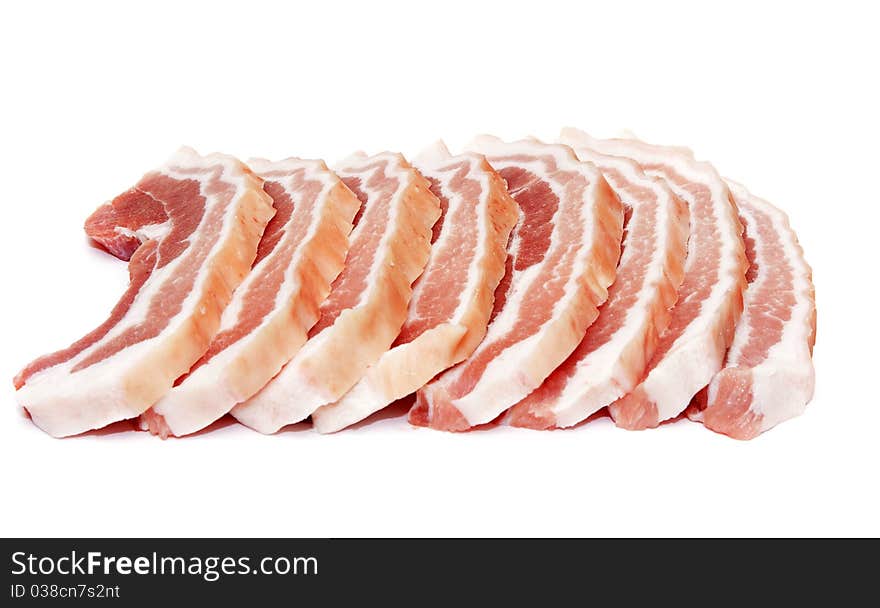 Chunks of raw meat on a white background